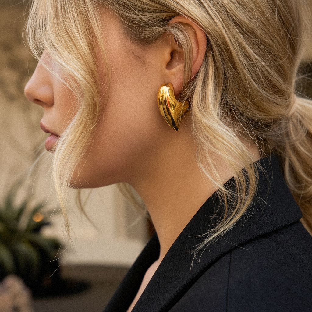 [GALE]Aimee Chunky Heart Gold Earrings