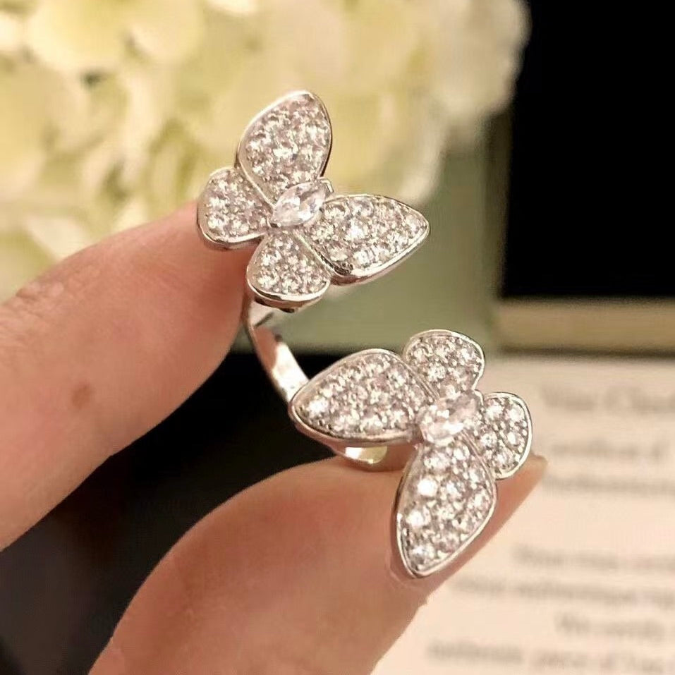 [GALE]TWIN SILVER BUTTERFLY DIAMOND RING
