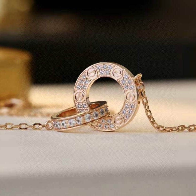 [GALE] LOVE 7,6 mm Halskette aus Roségold und Silber, komplett mit Diamanten besetzt
