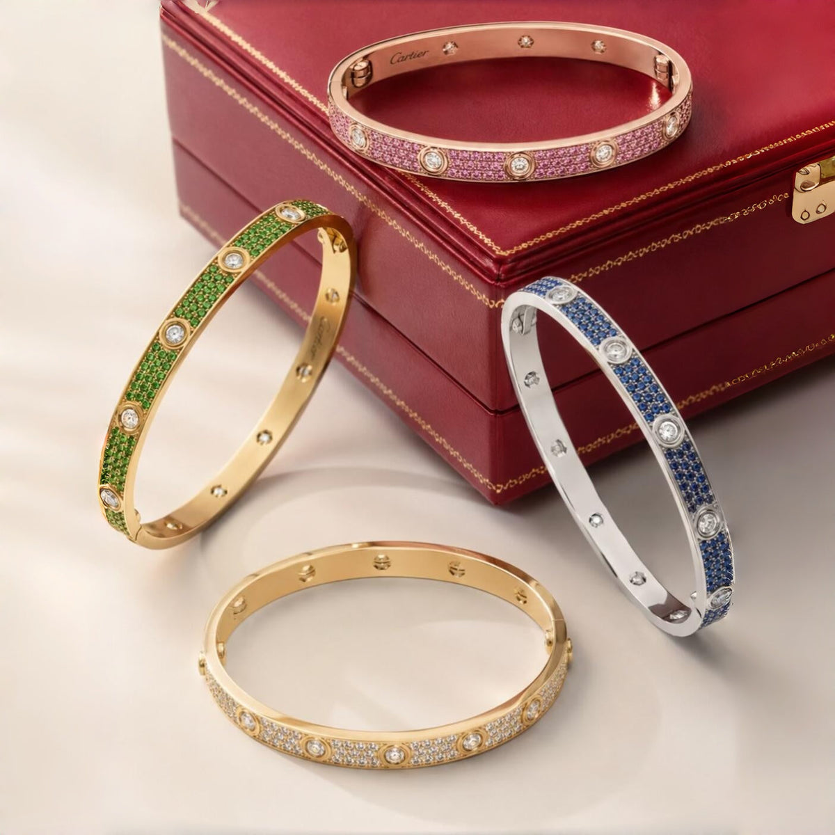 [GALE]2026 PAVE GEMSTONE LOVE BRACELET 6.1MM 10 DIAMONDS