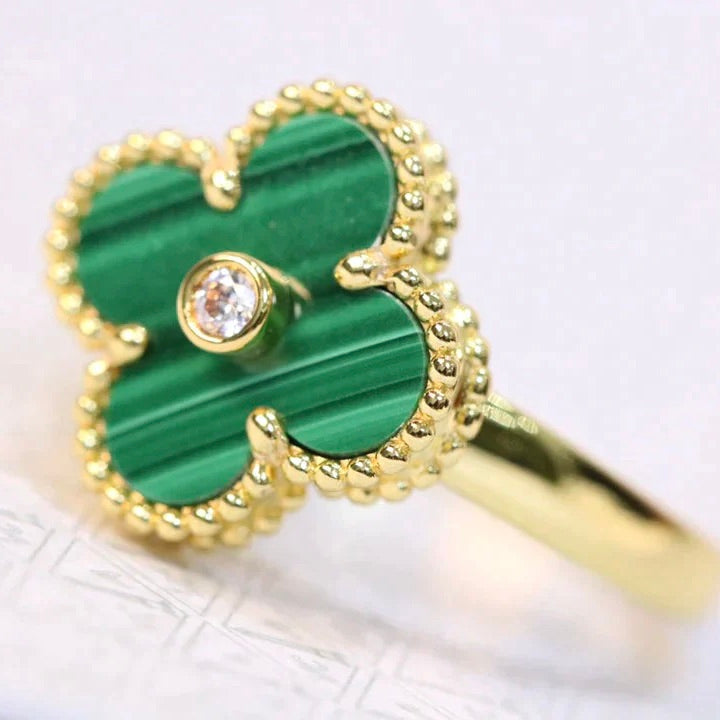 [GALE]CLOVER MALACHIT RING GOLD DIAMOND