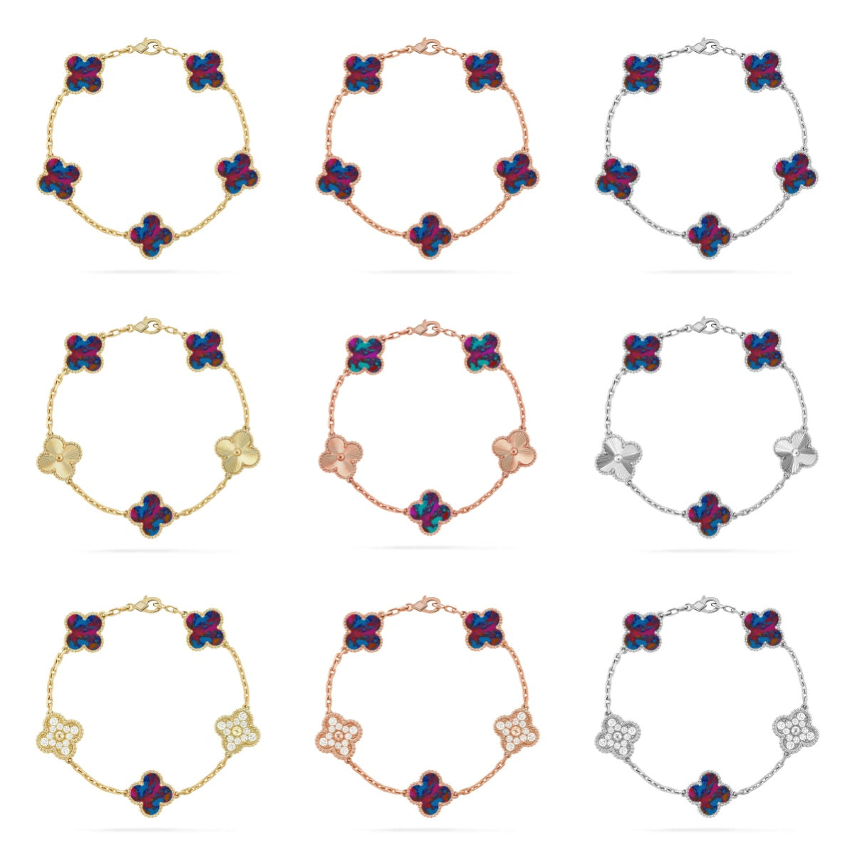 [GALE]CLOVER 5 MOTIF COLOR GEMSTONES BRACELET COLLECTION