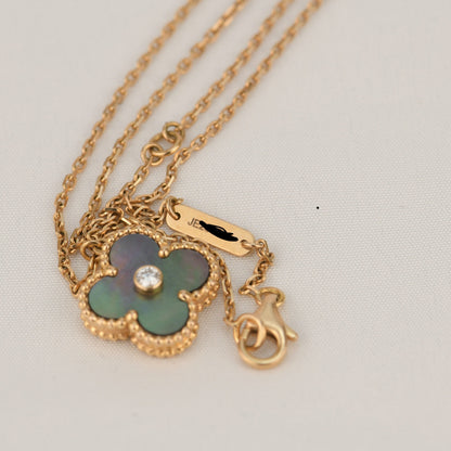 [GALE]CLOVER 15MM DIAMANT- UND PERLMUTT-HALSKETTE