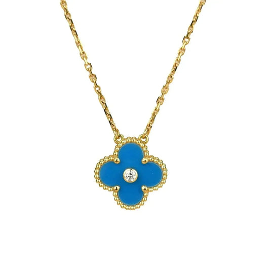 [GALE]CLOVER 15MM DIAMANT- UND BLAUER ACHAT-HALSKETTE