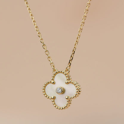 [GALE]CLOVER 15MM DIAMOND GOLD MOTHER OF PEARL NECKLACE