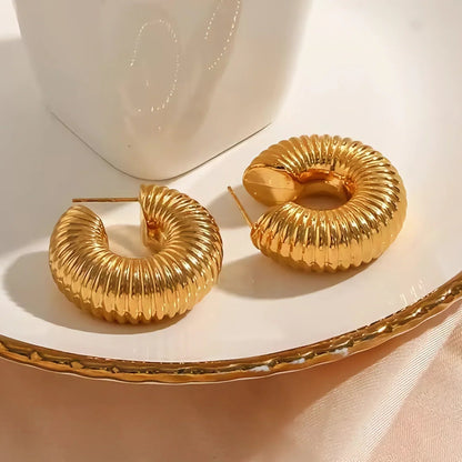 [GALE]Aubrey Textured Gold Hoops
