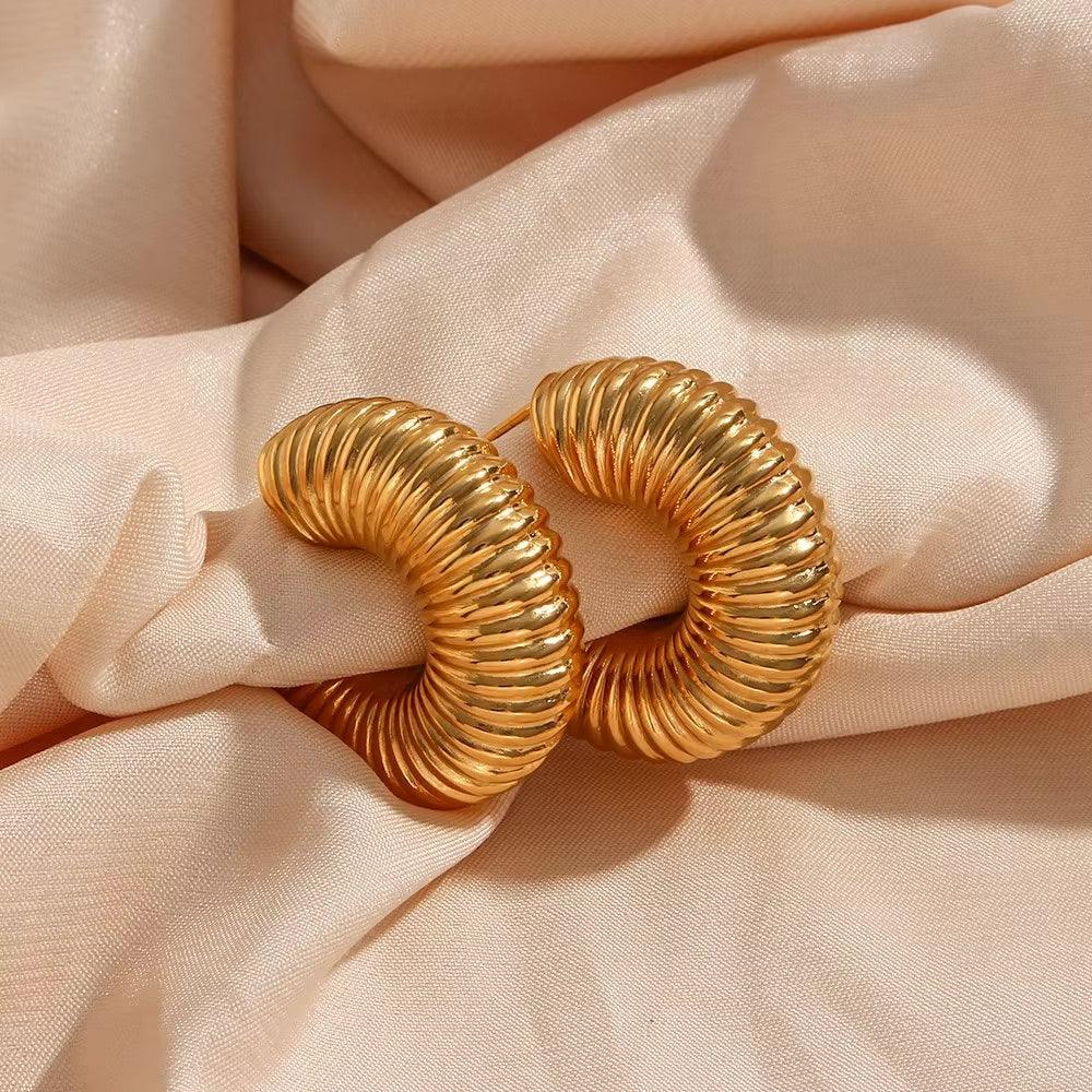 [GALE]Aubrey Textured Gold Hoops