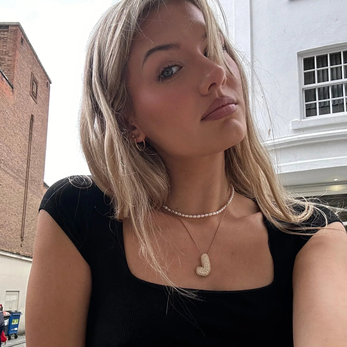 [GALE]Bubble Initial Diamond Necklace