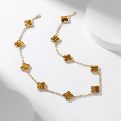 [GALE]CLOVER 10 MOTIFS TIGER EYE NECKLACE