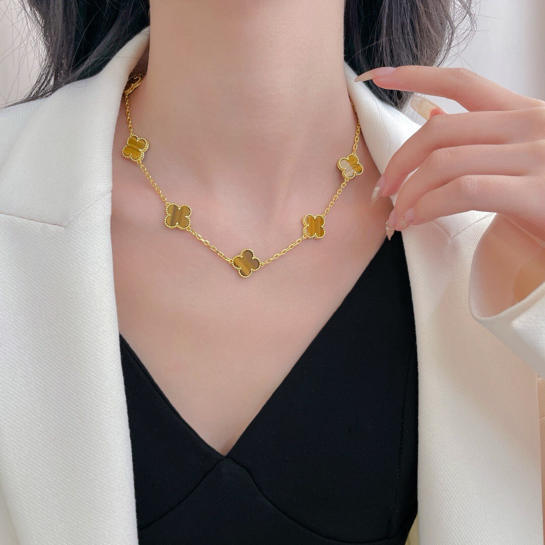 [GALE]CLOVER 10 MOTIFS TIGER EYE NECKLACE