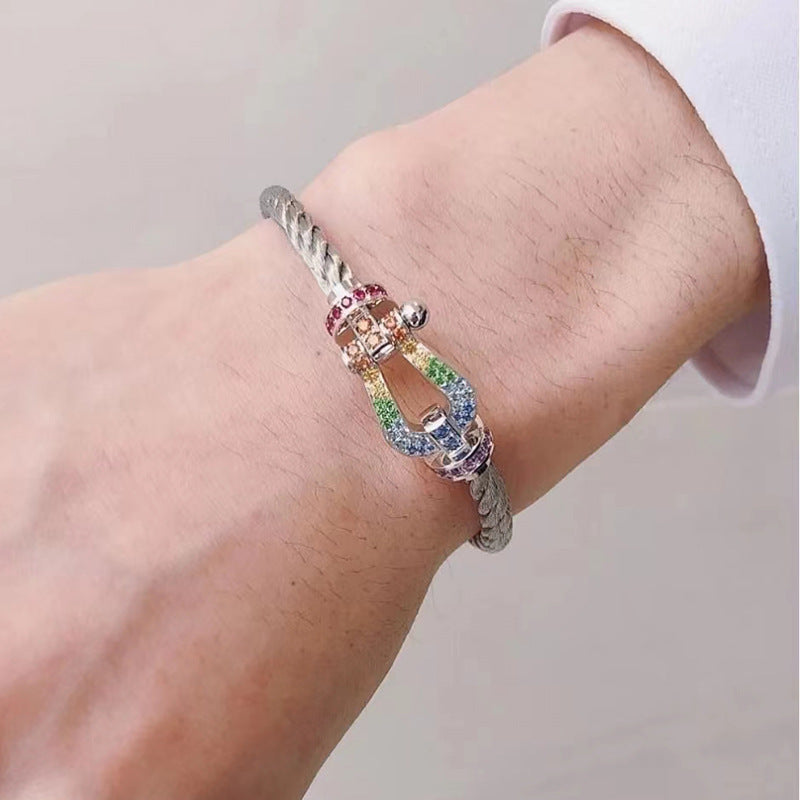 [GALE]FORC LARGE HORSESHOE  COLORED DIAMOND BRACELET SILVER