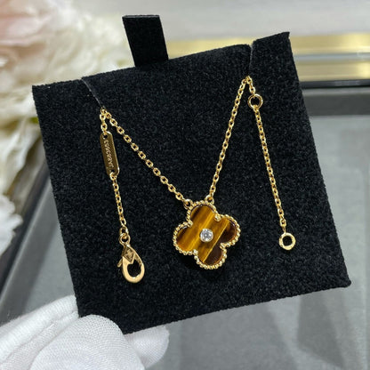 [GALE]CLOVER 15MM DIAMANT UND GELBER TIGERAUGE-ACHAT-Halskette