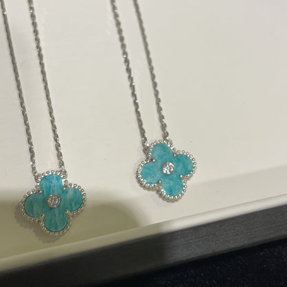 [GALE]CLOVER 15MM DIAMANT-SVRES-PORZELLAN-HALSKETTE SILBER