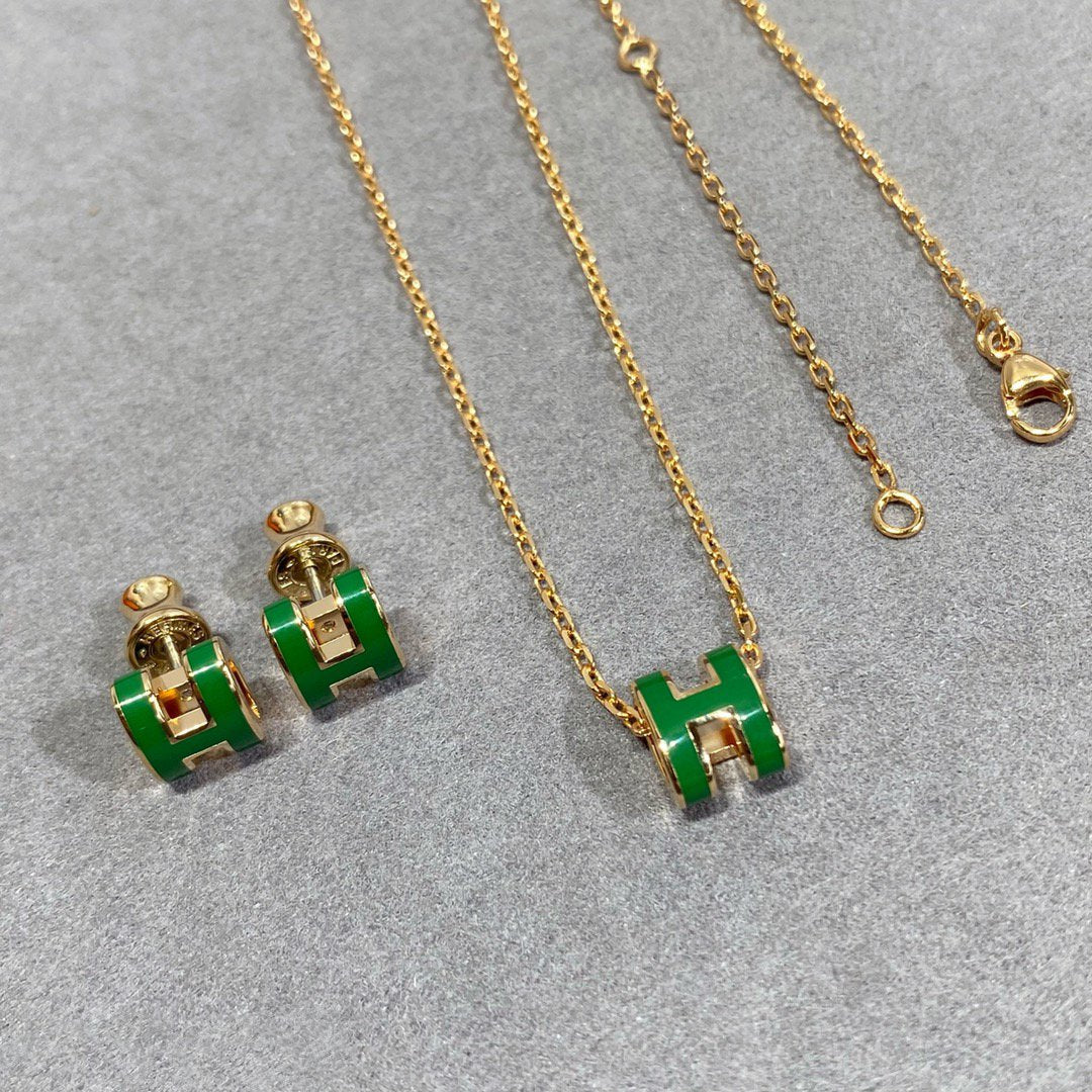 [GALE]POP H GRÜNE KETTE SILBER UND GOLD