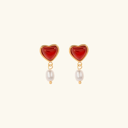[GALE]Sabina Pearl Heart Gold Earrings