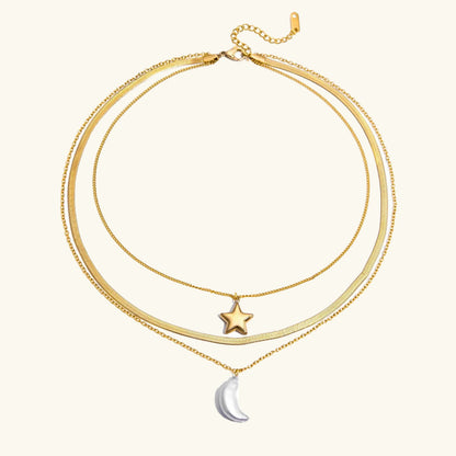 [GALE]Cirra Sun & Moon Layered Gold Necklace