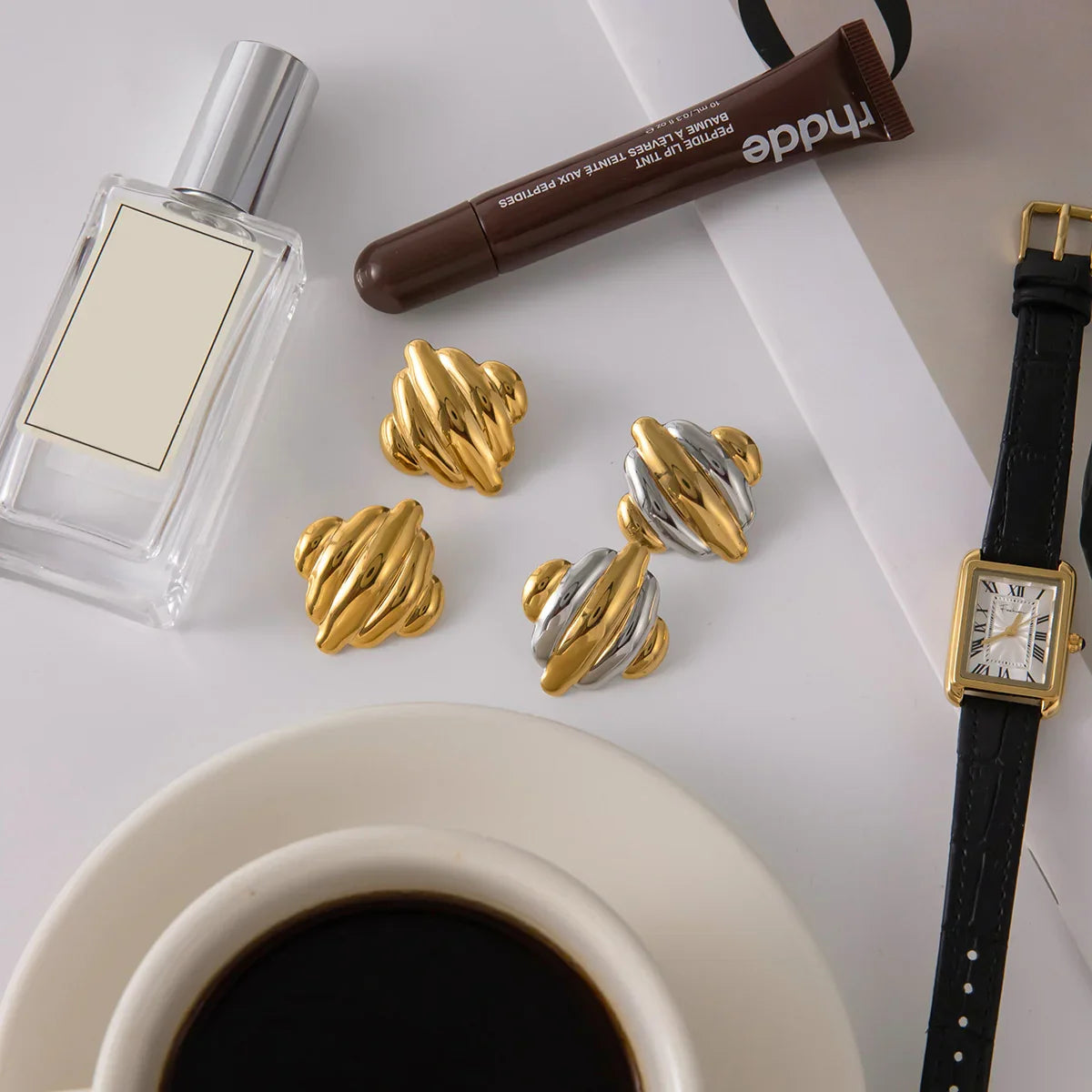 [GALE]Maxine Rippled Gold Earrings