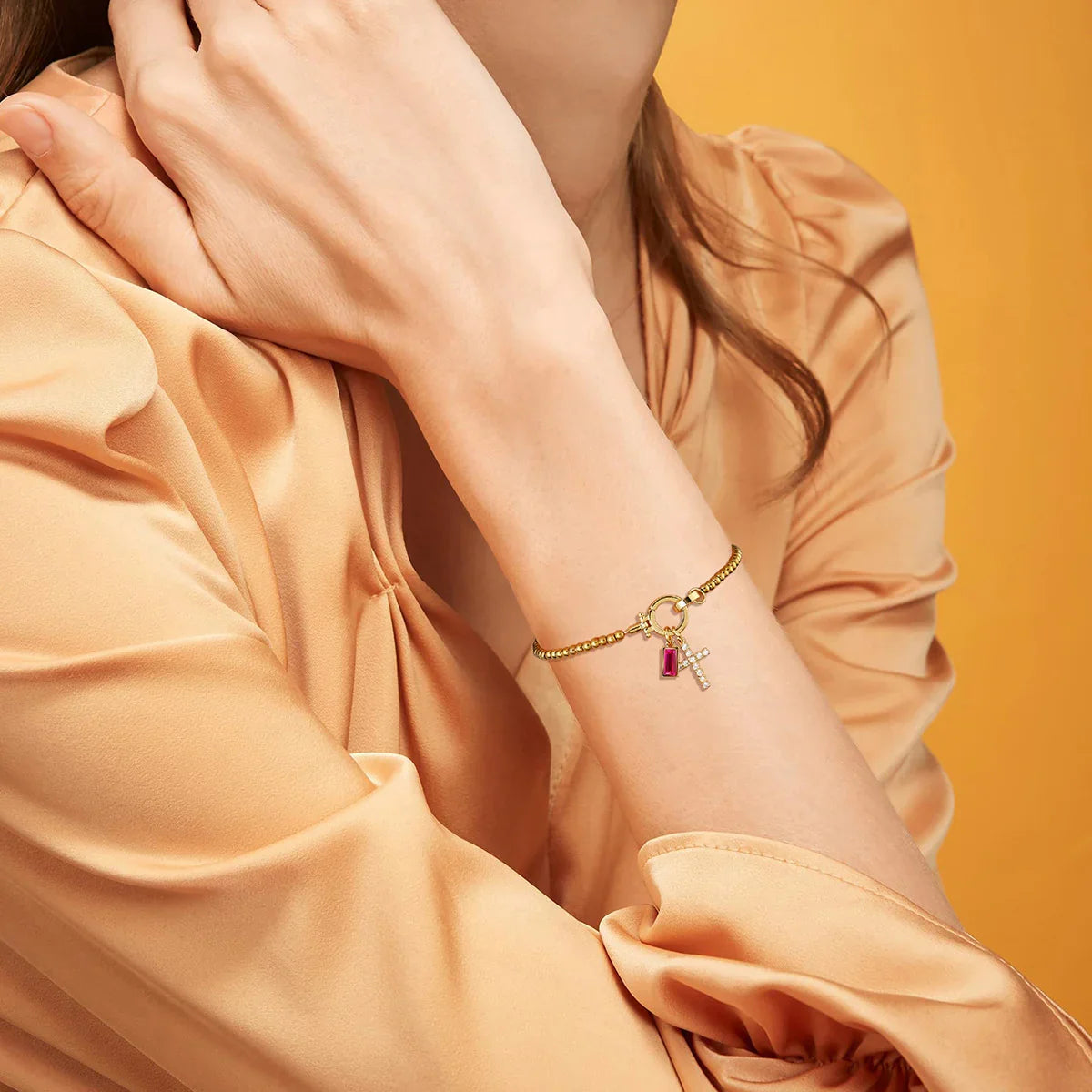 [GALE]Amalia Birthstone Cross Bracelet