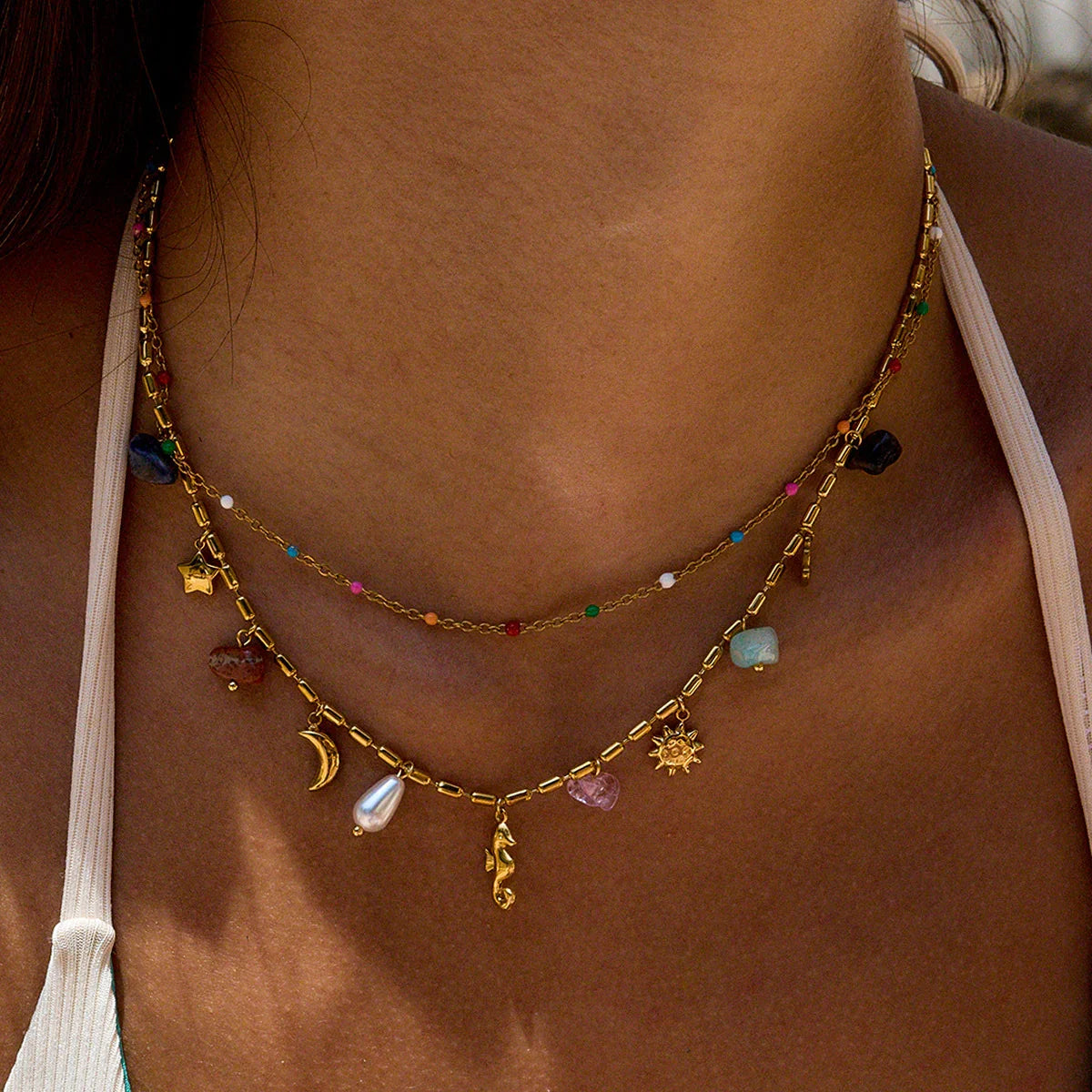 [GALE]Cambria Coastal Charm Layered Necklace