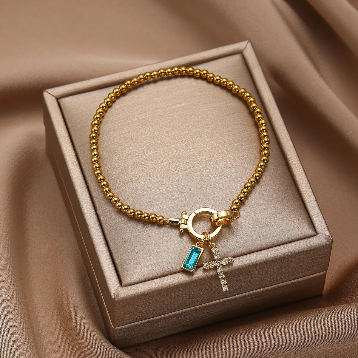 [GALE]Amalia Birthstone Cross Bracelet
