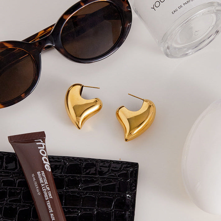 [GALE]Aimee Chunky Heart Gold Earrings