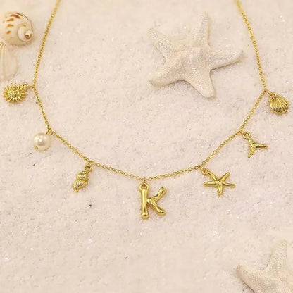 [GALE]Avaria Ocean Initial Necklace