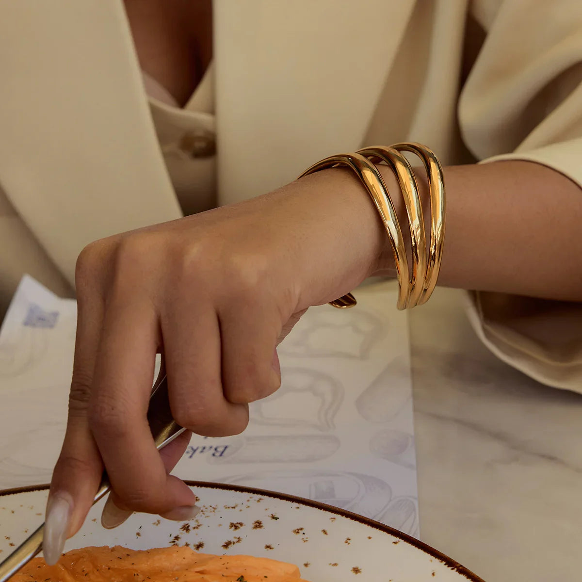 [GALE]Meredith Triple Layer Gold Bangle