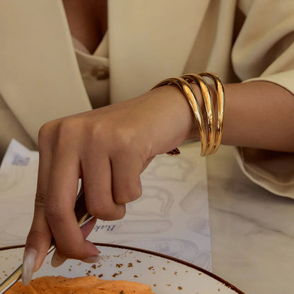 [GALE]Meredith Triple Layer Gold Bangle