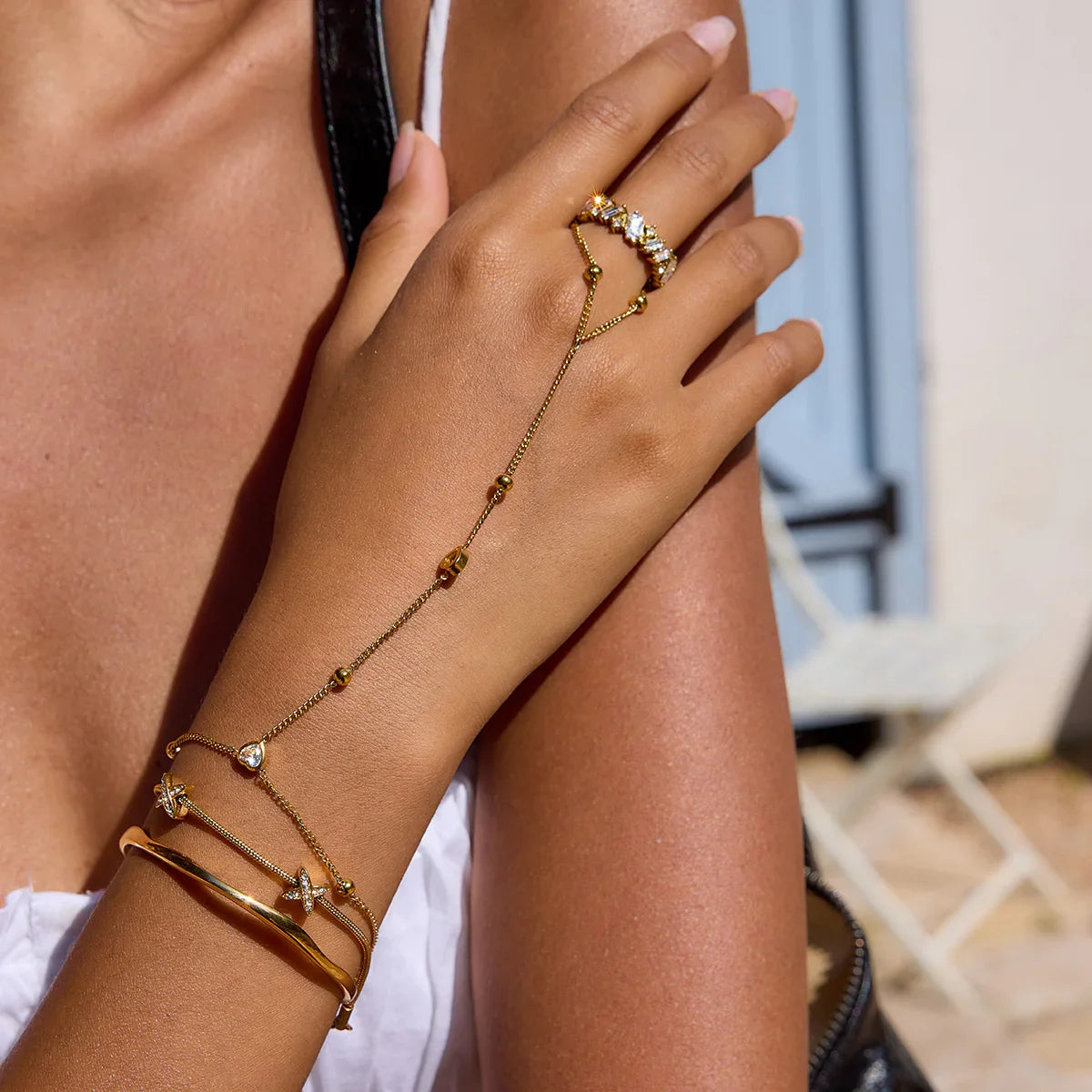[GALE]Brienne Diamond Cross Herringbone Bracelet