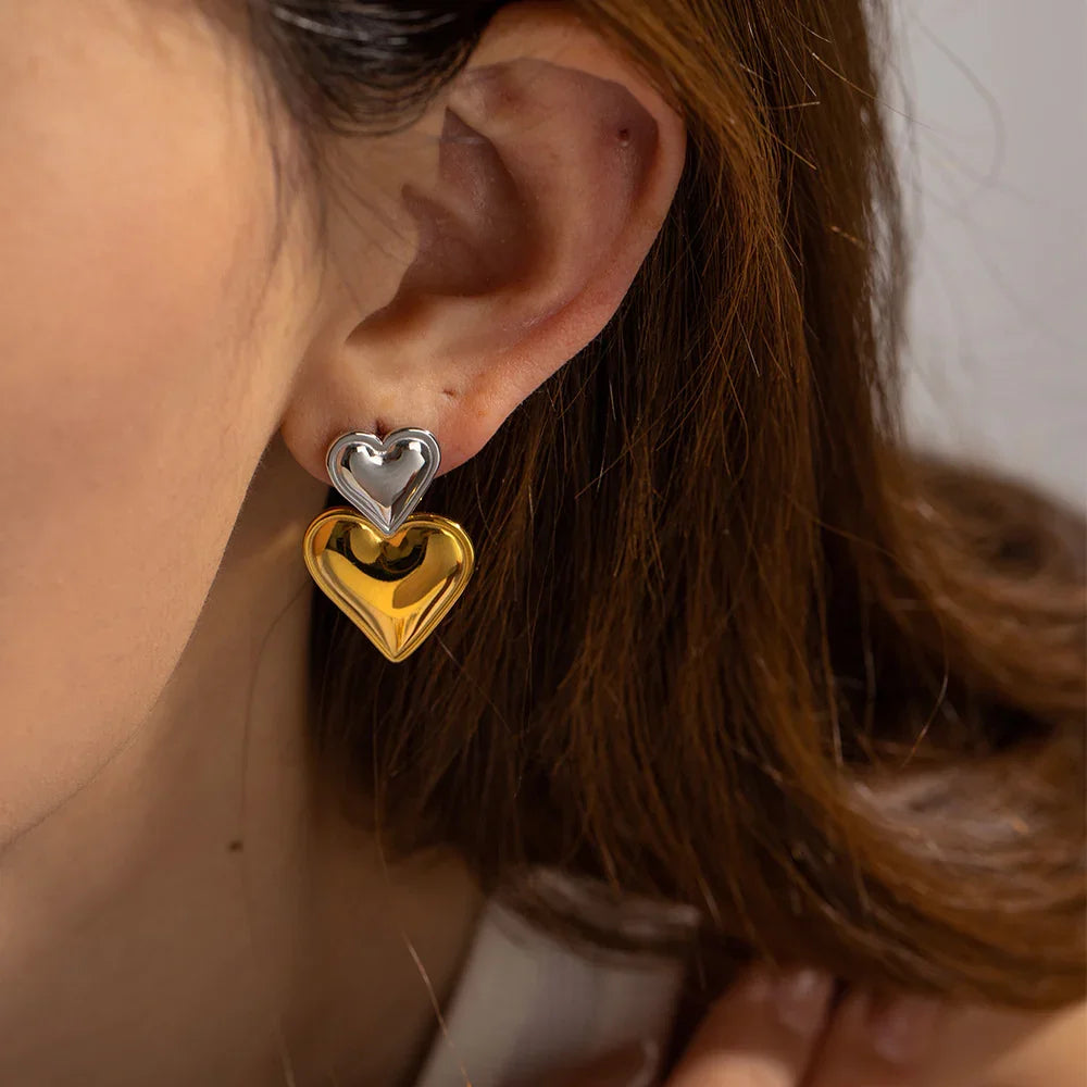 [GALE]Zofia Two Tone Heart Earrings