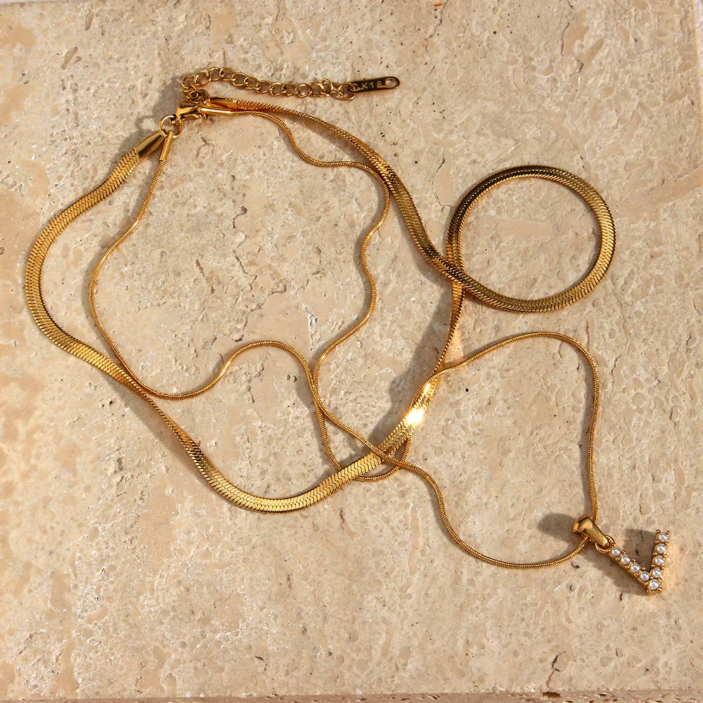 [GALE]Fiona Layered Gold Initial Letter Necklace