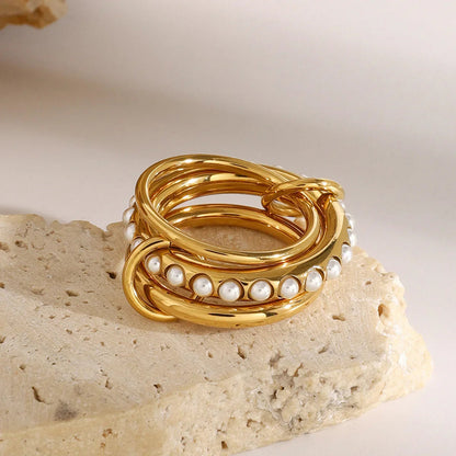 [GALE]Mikayla Stacked Freshwater Pearl Ring