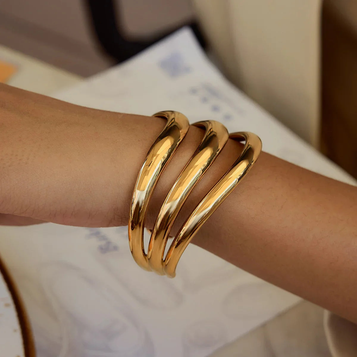 [GALE]Meredith Triple Layer Gold Bangle