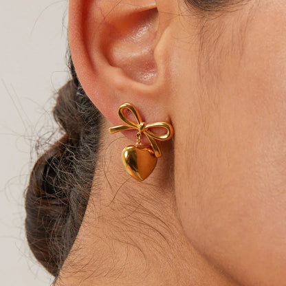 [GALE]Rowanne French Knot Gold Heart Earrings