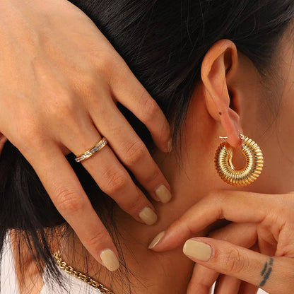 [GALE]Aubrey Textured Gold Hoops