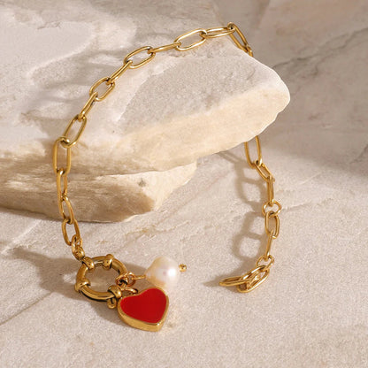 [GALE]Nerissa Heart Chain Pearl Bracelet