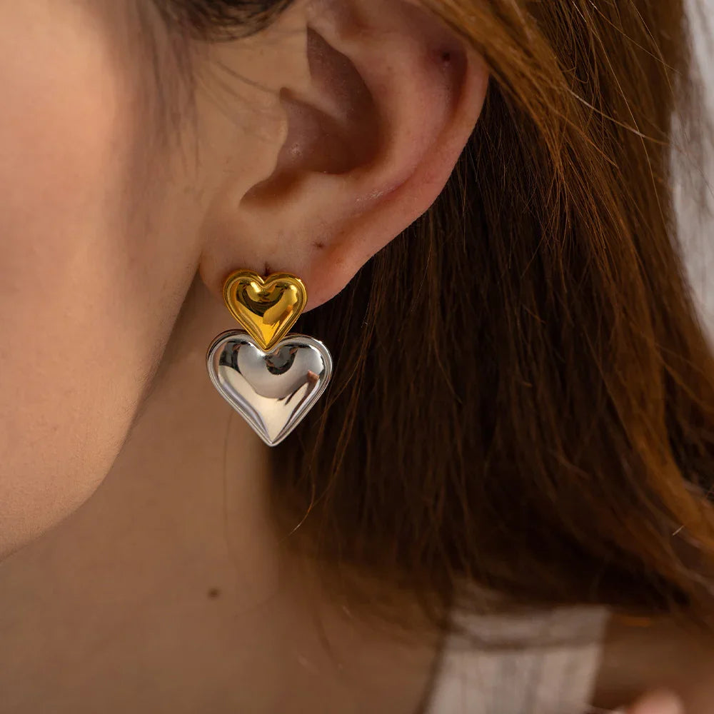 [GALE]Zofia Two Tone Heart Earrings