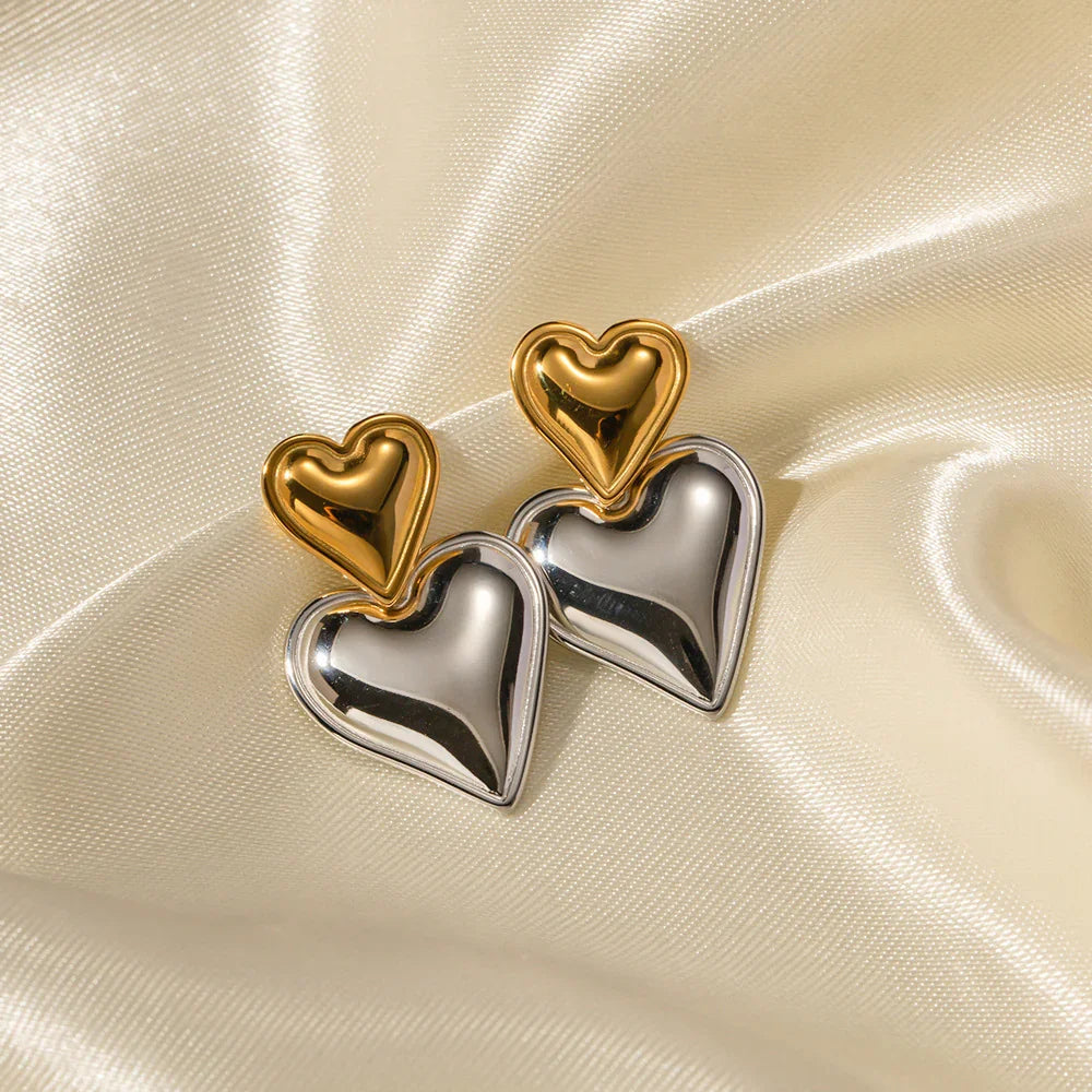 [GALE]Zofia Two Tone Heart Earrings