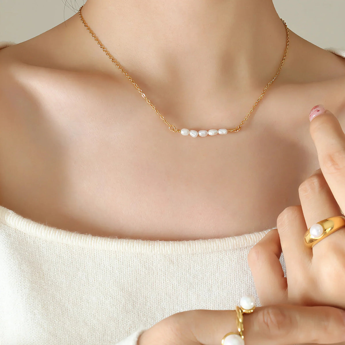 [GALE]Fleur Freshwater Pearl Gold Necklace
