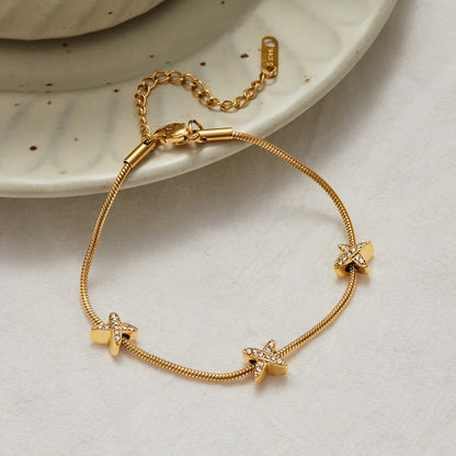 [GALE]Brienne Diamond Cross Herringbone Bracelet