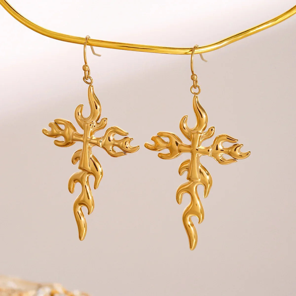 [GALE]Adrielle Branched Cross Gold Earrings