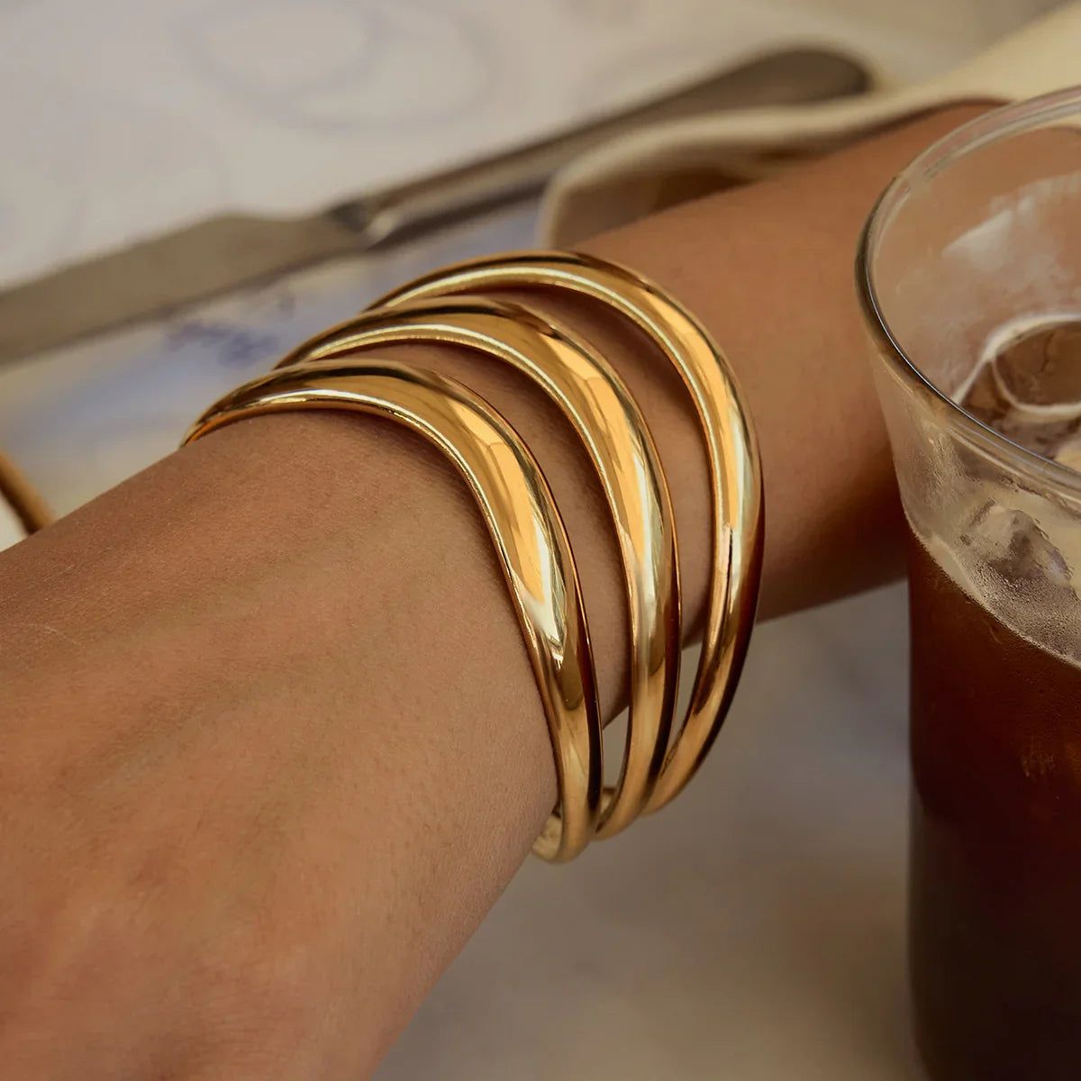 [GALE]Meredith Triple Layer Gold Bangle