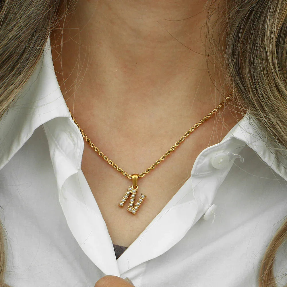 [GALE]Elodie Initial Letter Pearl Necklace