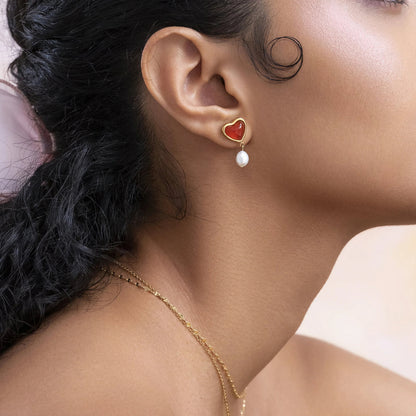 [GALE]Sabina Pearl Heart Gold Earrings