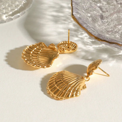 [GALE]Sandy Gold Seashell Earrings