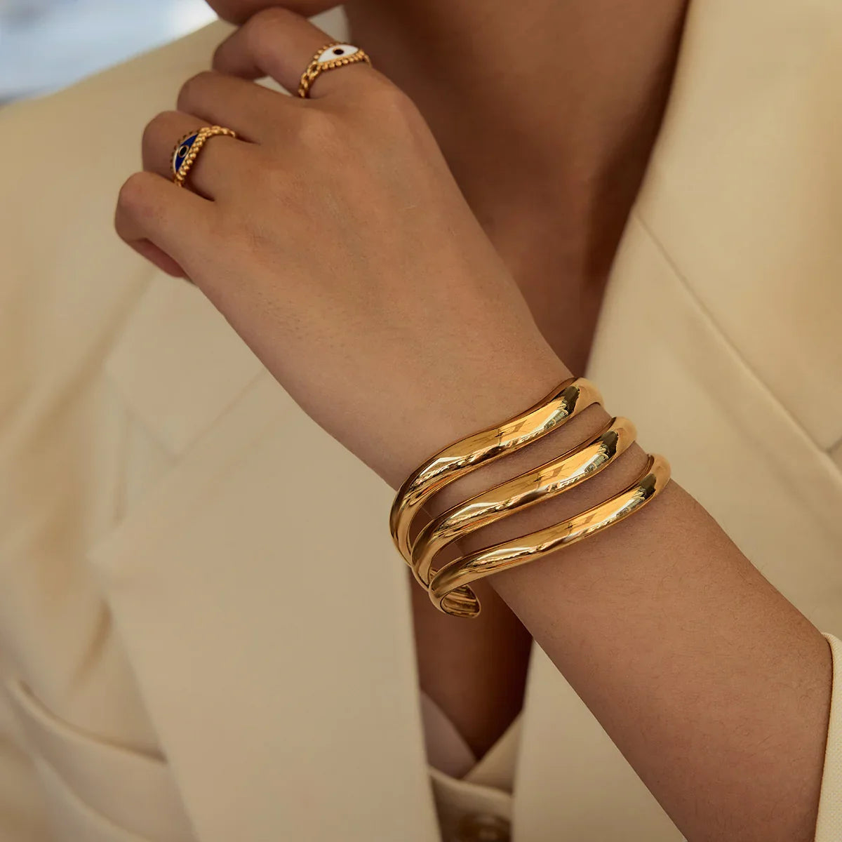 [GALE]Meredith Triple Layer Gold Bangle