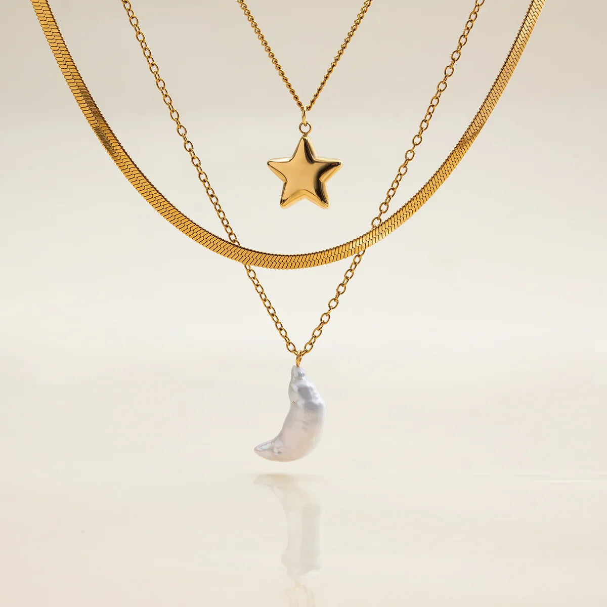 [GALE]Cirra Sun & Moon Layered Gold Necklace