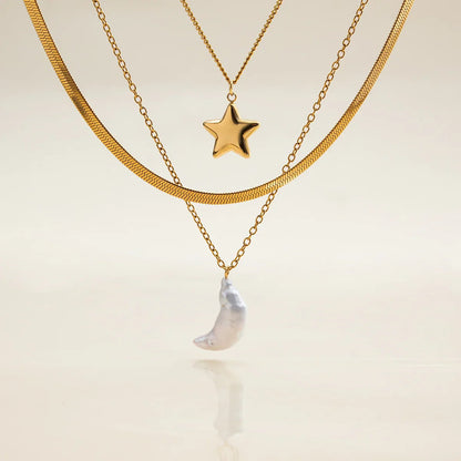 [GALE]Cirra Sun & Moon Layered Gold Necklace