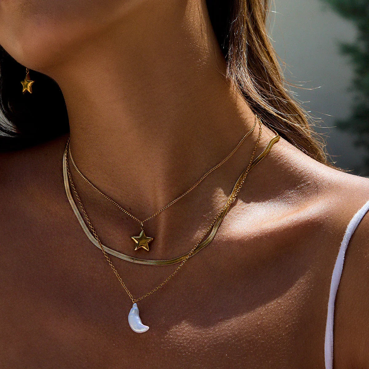 [GALE]Cirra Sun & Moon Layered Gold Necklace