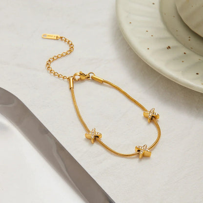 [GALE]Brienne Diamond Cross Herringbone Bracelet